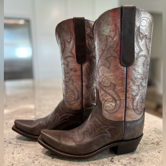 NEW Rare Lucchese Women’s Goat Leather Anthracite / Pewter Boots - Picture 4 of 16